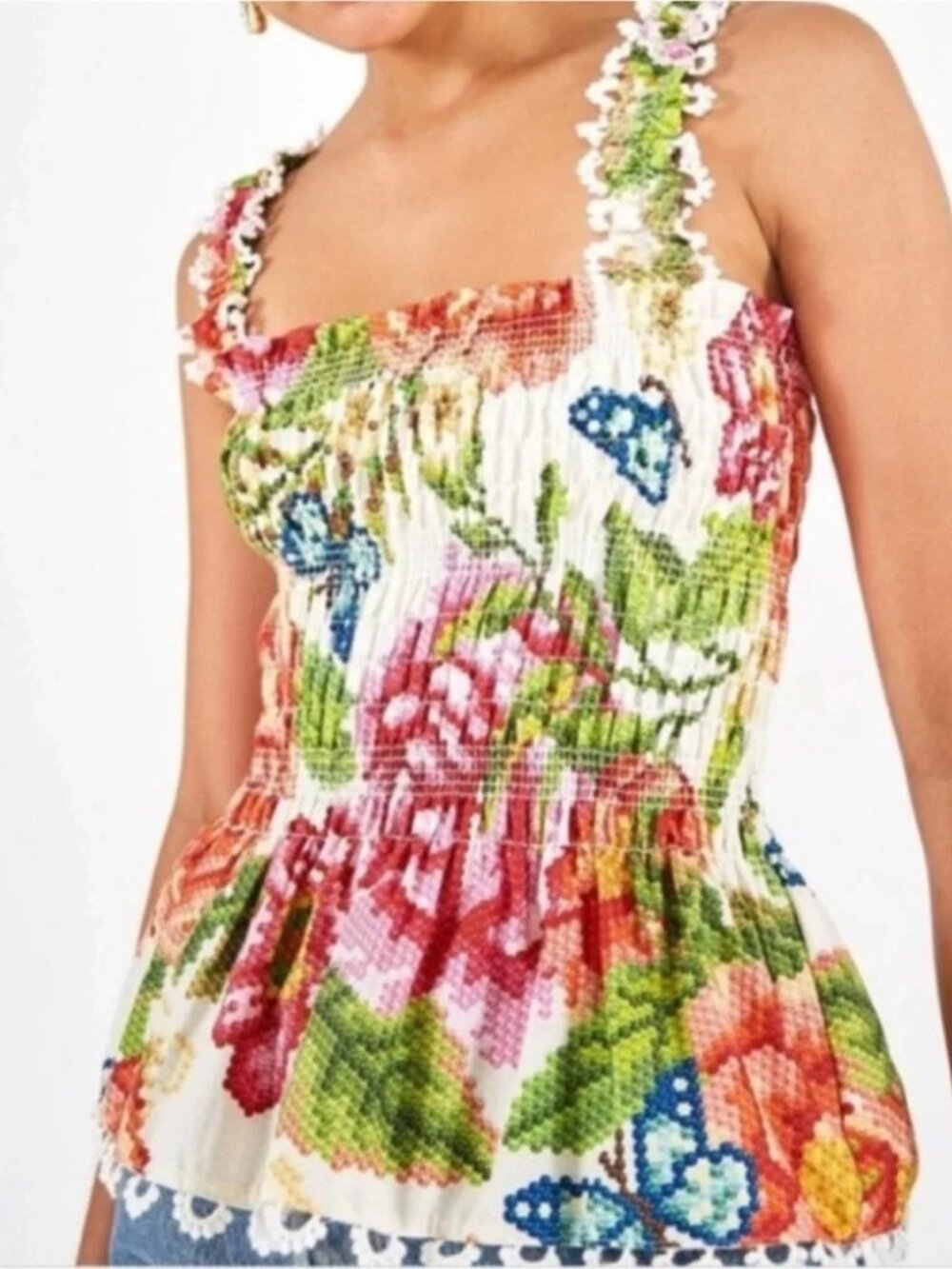 FARM RIO vintage floral peplum cami top